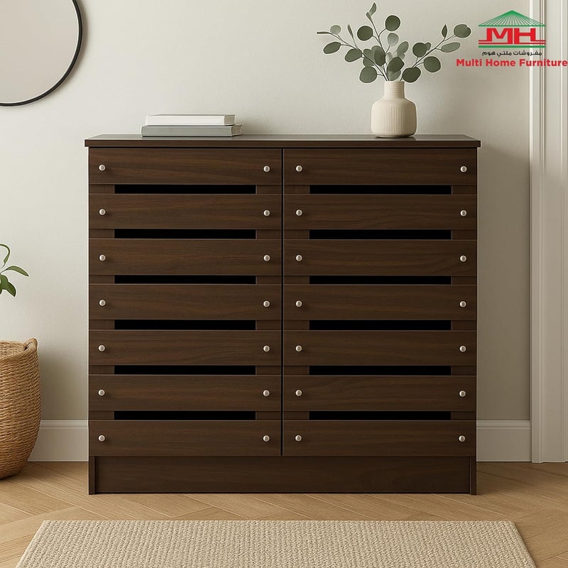 Multi Home Furniture رف أحذية خشبي من البلوط - منظم أحذية ذو بابين مع غطاء مضاد للغبار - Image 2